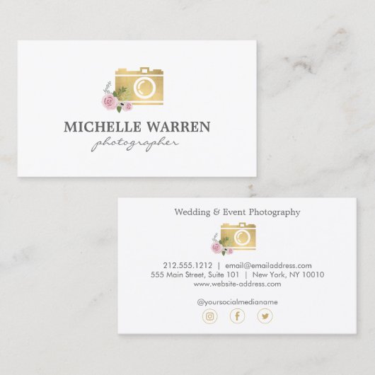 Bohemisch-Gold-Kamera-Blume Fotograf Visitenkarte (Vorne/Hinten)