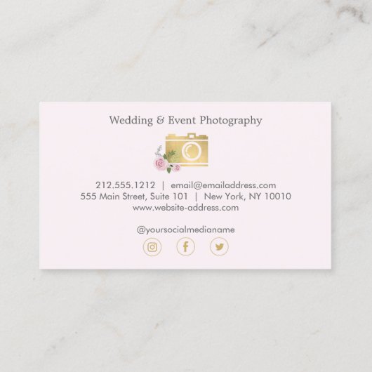 Bohemisch-Gold-Kamera-Blume Pink-Fotograf Visitenkarte (Rückseite)