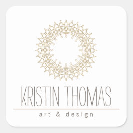 Bohemisch Gold Sun Mandala Quadratischer Aufkleber