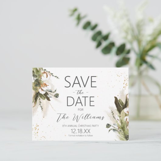 Bohemisch Grüne Farbe Save the Date Ankündigungspostkarte (Stehend Vorderseite)