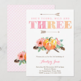 Bohemisch HerbstGirl 3. Geburtstag Party Einladung