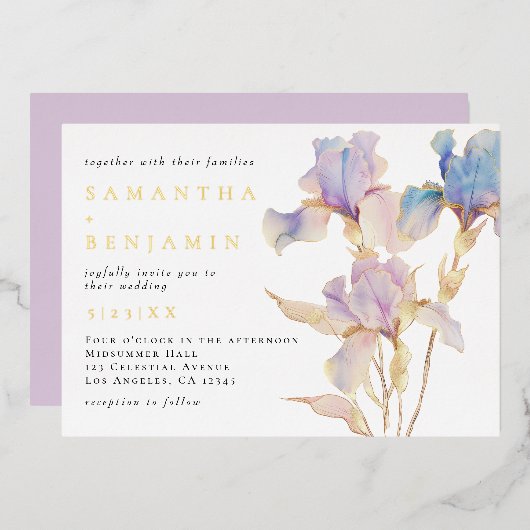 Bohemisch Iris Wedding Folieneinladung (Vorderseite/Rückseite)