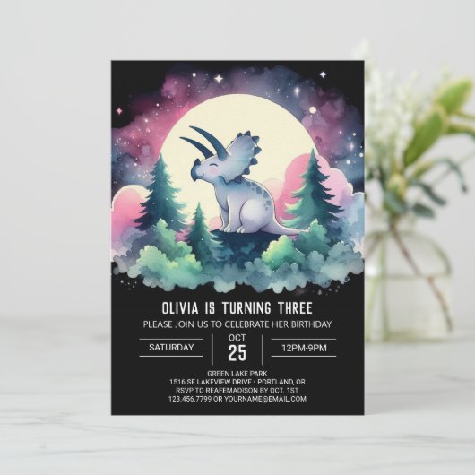 Bohemisch Kids Triceratops Geburtstag Einladung (Stehend Vorderseite)