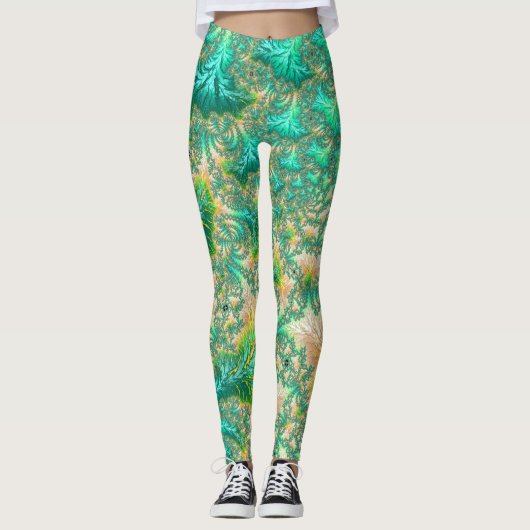 Bohemisch lebendiges Trippy-Fraktal Abstrakt Spira Leggings (Vorderseite)