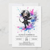 Bohemisch Little Ninja Girl Geburtstag Einladung (Vorderseite)