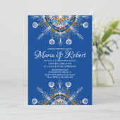 Bohemisch Mandala Blue Boho Wedding Einladung (Stehend Vorderseite)