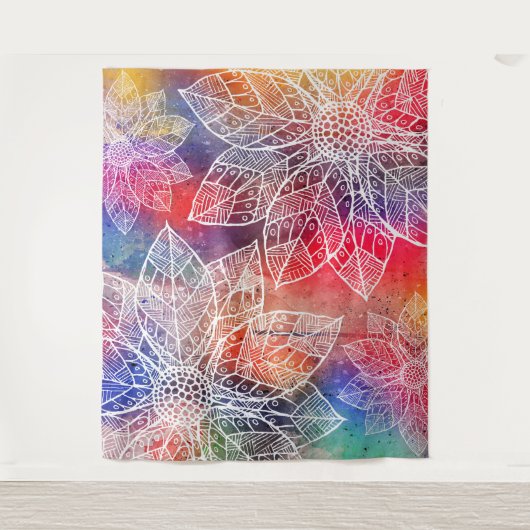 Bohemisch Mandala Blume Wasserfarbe Wandteppich (Vorderseite)