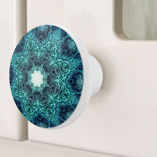 Bohemisch Mandala Blumenmuster Türkis Aquamarin Keramikknauf