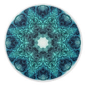 Bohemisch Mandala Blumenmuster Türkis Aquamarin Keramikknauf (Vorderseite)