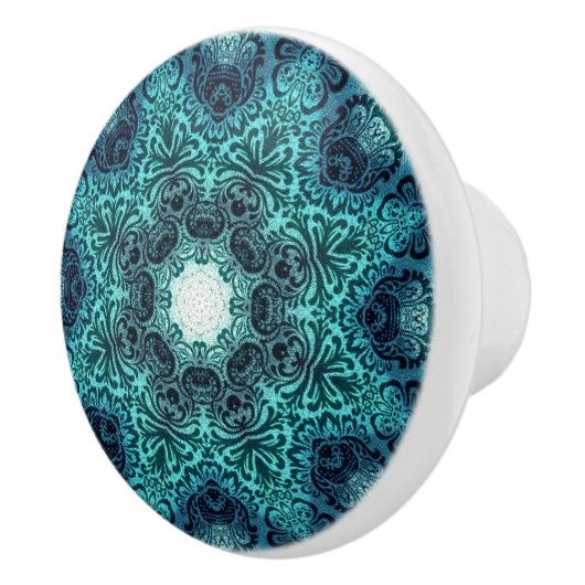 Bohemisch Mandala Blumenmuster Türkis Aquamarin Keramikknauf (Rechts)