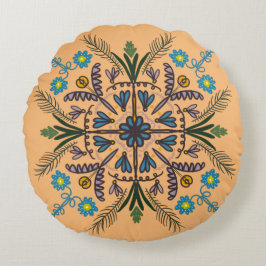 Bohemisch Mandala Colorful Botanischer Orange Rundes Kissen