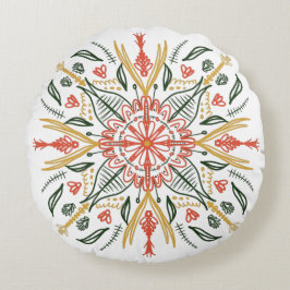 Bohemisch Mandala Farbenfrohe botanische Vegetatio Rundes Kissen