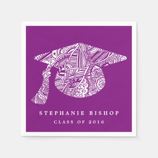 Bohemisch Mandala Pattern Abschluss Hat Lila Serviette (Vorderseite)