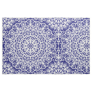 Bohemisch Mandala White Lace auf Blue Jewel Tone Stoff
