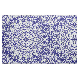 Bohemisch Mandala White Lace auf Blue Jewel Tone Stoff