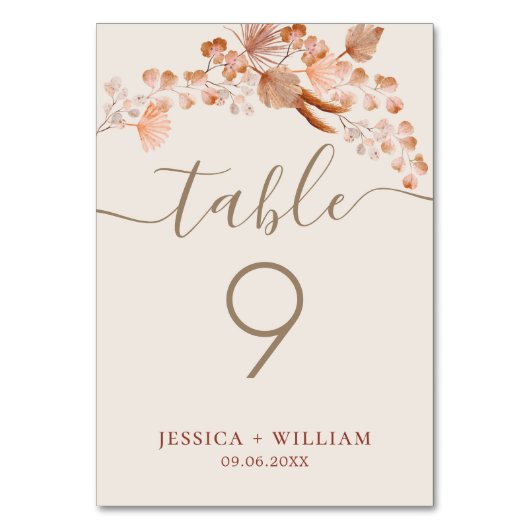 Bohemisch mit elegantem Kalligraphieskript Tischnummer (Rückseite)