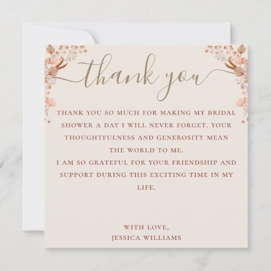 Bohemisch mit elegantem Script-Brautparty Dankeskarte (Vorderseite)