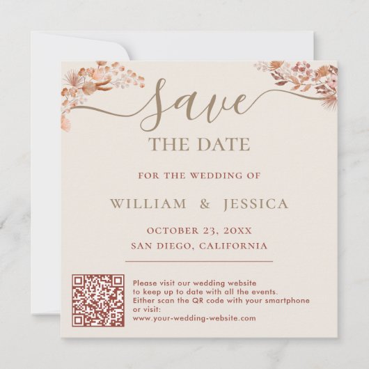 Bohemisch mit elegantem SQL QR-Code Save The Date (Vorderseite)