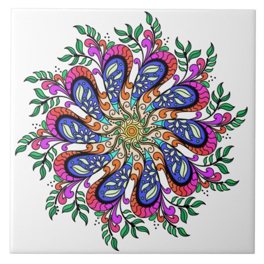 Bohemisch Mod Floral Mandala Fliese (Vorderseite)