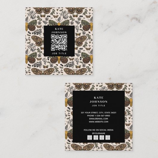 Bohemisch Moth Wildblumen Esthetician Schönheitssa Quadratische Visitenkarte (Vorne/Hinten)