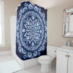 Bohemisch Navy Blue Gefärbte Krawatte Mandala Duschvorhang