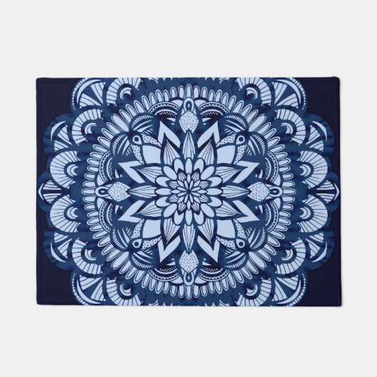 Bohemisch Navy Blue Gefärbte Krawatte Mandala Fußmatte (Vorderseite)