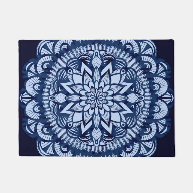 Bohemisch Navy Blue Gefärbte Krawatte Mandala Fußmatte (Vorderseite)