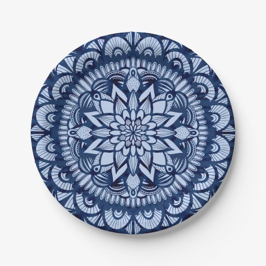 Bohemisch Navy Blue Gefärbte Krawatte Mandala Pappteller (Vorderseite)