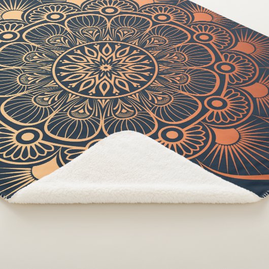 Bohemisch Navy Blue Peach Mandala Sherpadecke (3/4)