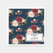 Bohemisch Navy floral Burgundy Wedding Napkins Serviette (Vorderseite)