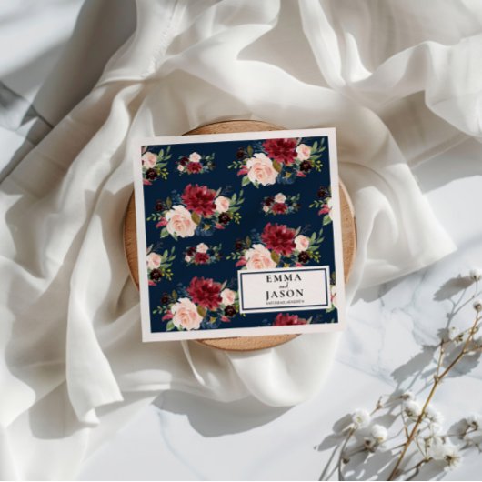 Bohemisch Navy floral Burgundy Wedding Napkins Serviette