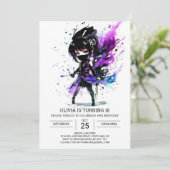 Bohemisch Ninja Printable Girl Birthday Einladung (Stehend Vorderseite)