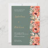 Bohemisch Orange Floral Fall Green Wedding Einladung (Vorderseite)