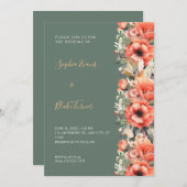 Bohemisch Orange Floral Fall Green Wedding Einladung (Vorne/Hinten)