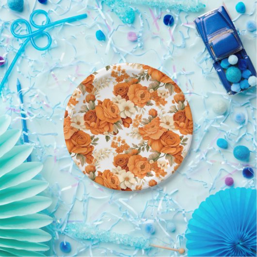 Bohemisch orangefarbene Blume Pappteller (Party)