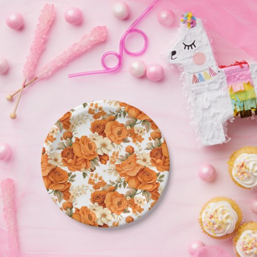 Bohemisch orangefarbene Blume Pappteller (Party)