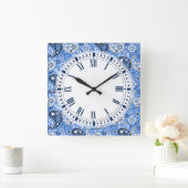 Bohemisch Paisley Blue Country Farm Style Quadratische Wanduhr (Zuhause)