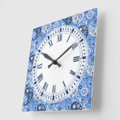 Bohemisch Paisley Blue Country Farm Style Quadratische Wanduhr (Winkel)