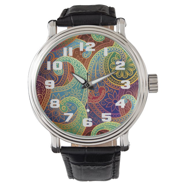 Bohemisch Paisley Timeless Pattern Armbanduhr (Vorderseite)