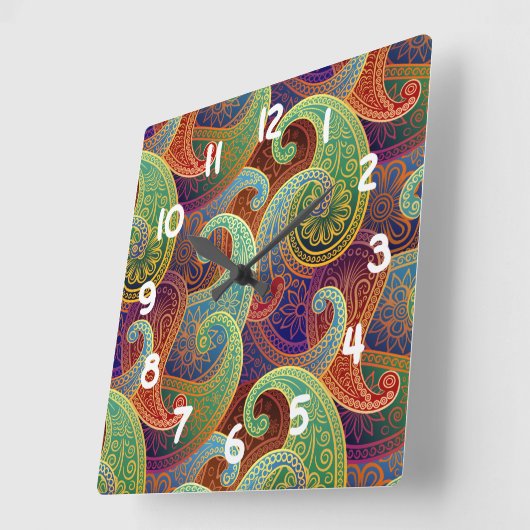 Bohemisch Paisley Timeless Pattern Quadratische Wanduhr (Winkel)