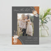 Bohemisch Pampas Foto Gray Rust Wedding Save The Date (Stehend Vorderseite)