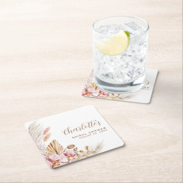 Bohemisch Pampas Gras Blush Pink | BRAUTPARTY Rechteckiger Pappuntersetzer