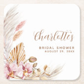 Bohemisch Pampas Gras Blush Pink | BRAUTPARTY Rechteckiger Pappuntersetzer (Vorderseite)