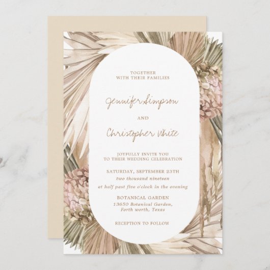 Bohemisch Pampas Grass Ivory Earthy Wedding Einladung (Vorne/Hinten)