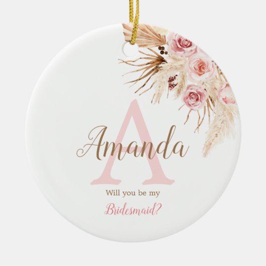 Bohemisch Pampas Grass Pink Bridal Bridesmaid Keramik Ornament (Vorne)