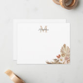 Bohemisch Pampas Grass Script Monogram Mitteilungskarte (Vorderseite/Rückseite Beispiel)
