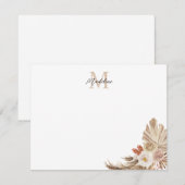 Bohemisch Pampas Grass Script Monogram Mitteilungskarte (Vorne/Hinten)