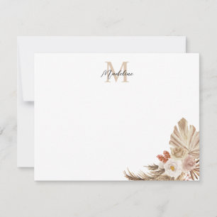Bohemisch Pampas Grass Script Monogram Mitteilungskarte