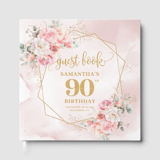 Bohemisch Pastel Pink Gold Glitzer Peonies 90. Gästebuch (Vorderseite)