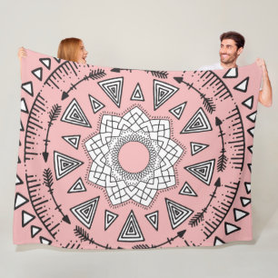 Bohemisch Pink Black Tribal Aztec Hipster Mandala Fleecedecke